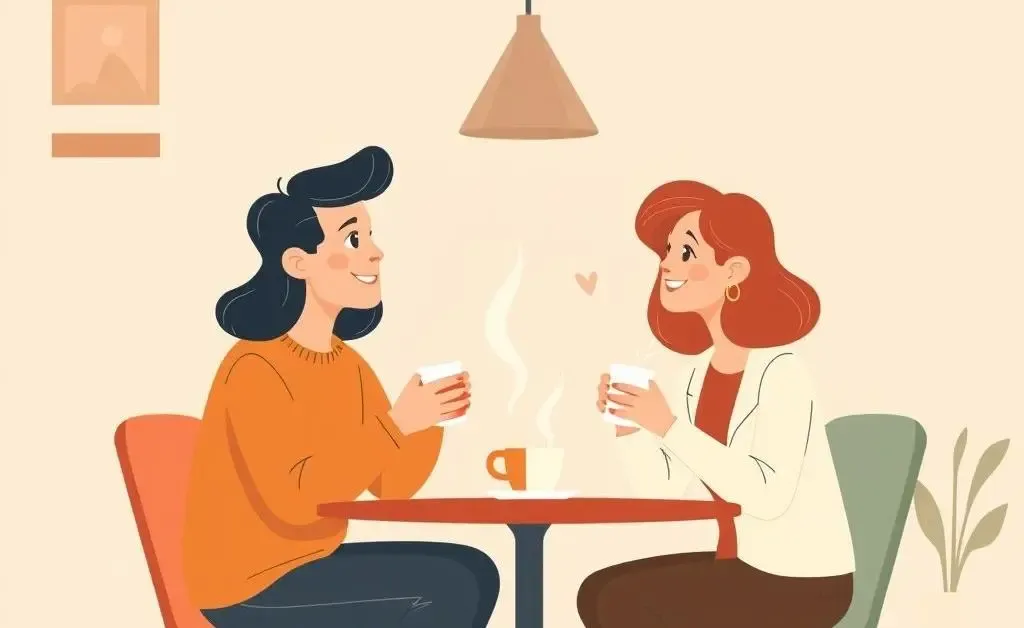 Two people conversing over coffee in a cozy setting