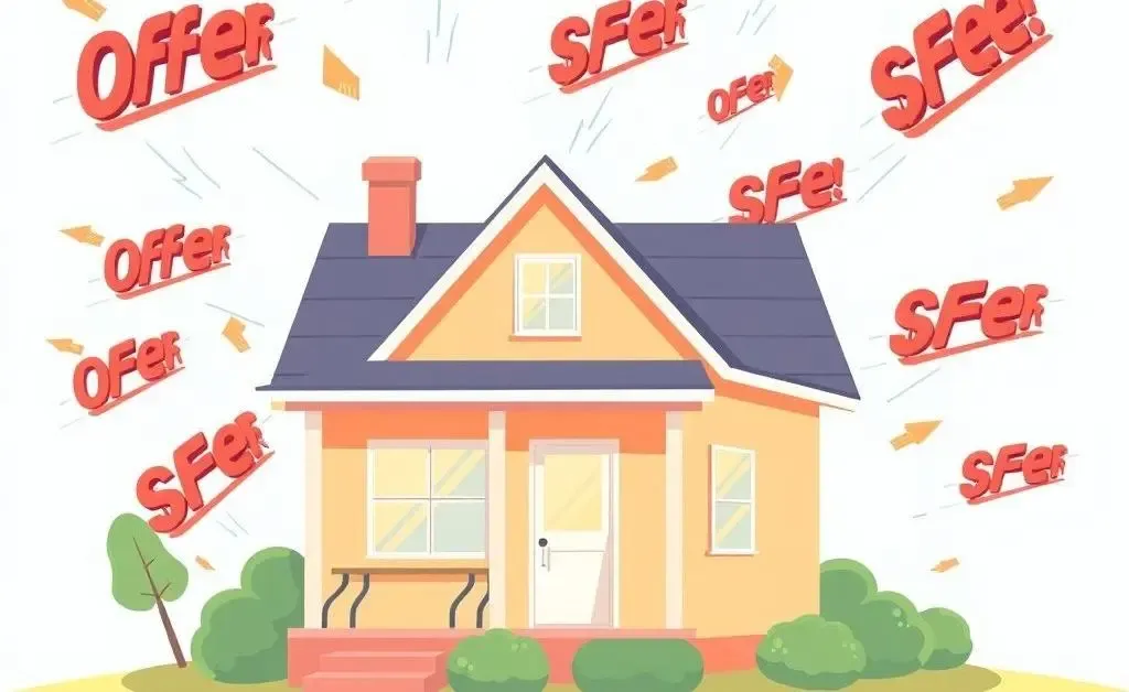 Illustration of a house surrounded by offer letters