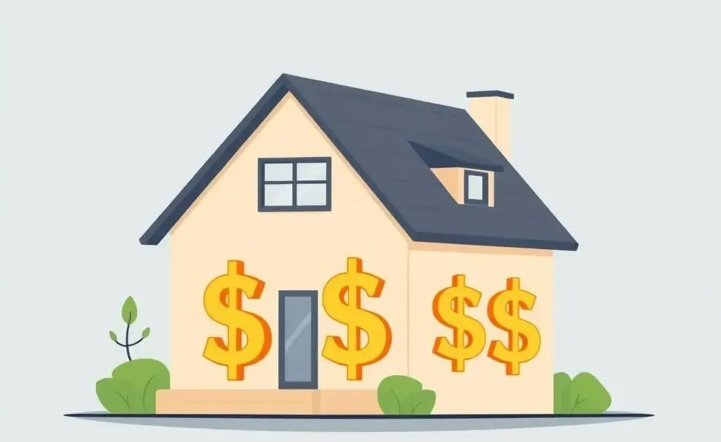 Cartoon-style blueprint of a house with dollar signs depicting real estate investing.