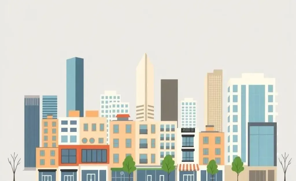 Illustration of a cityscape with real estate properties