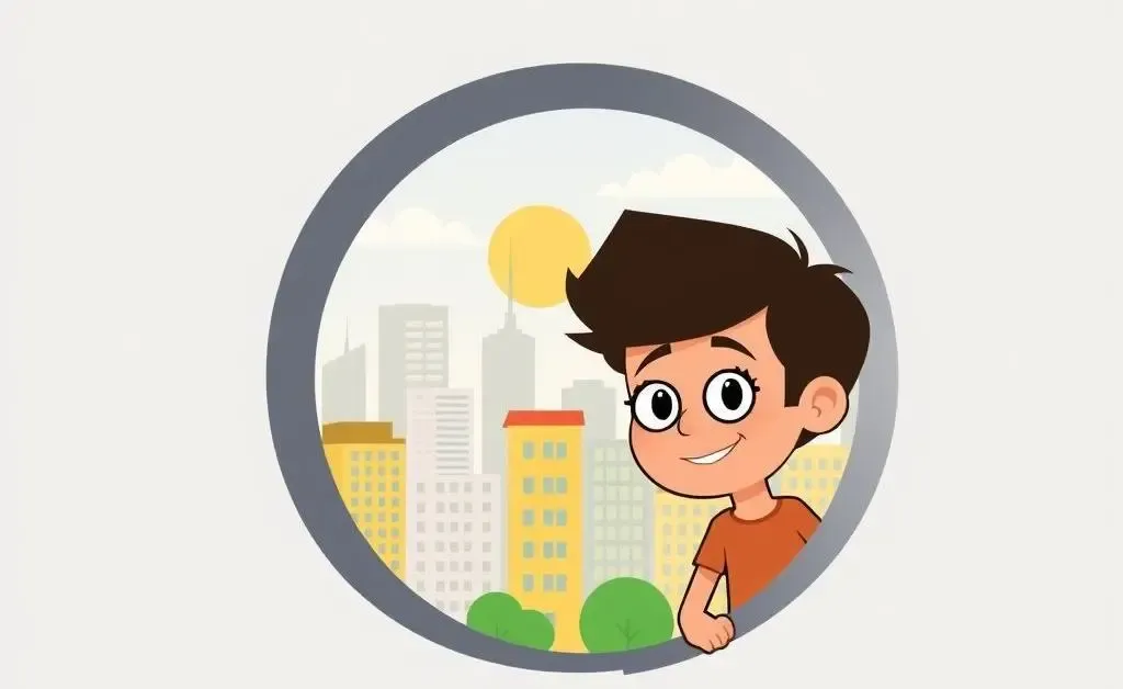 Illustration of a person looking through a keyhole at a cityscape.