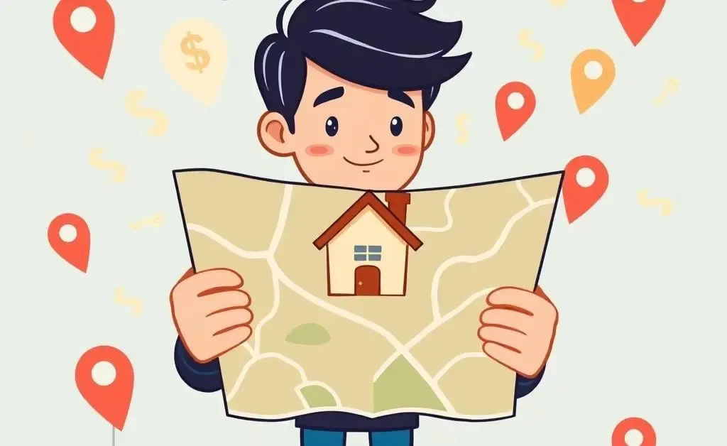 A person holding a map with a house icon highlighting real estate insights