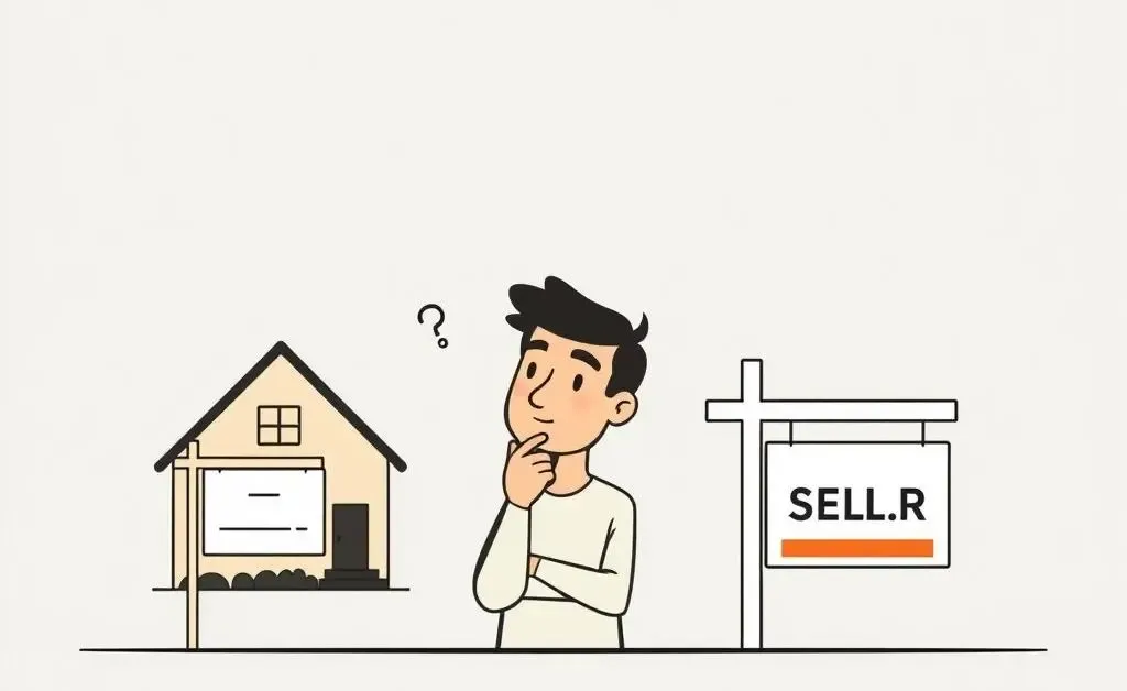 A person deciding between a house and a realtor sign