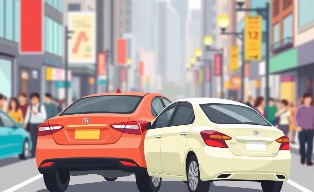 Illustration of a rear-end car collision on a busy street