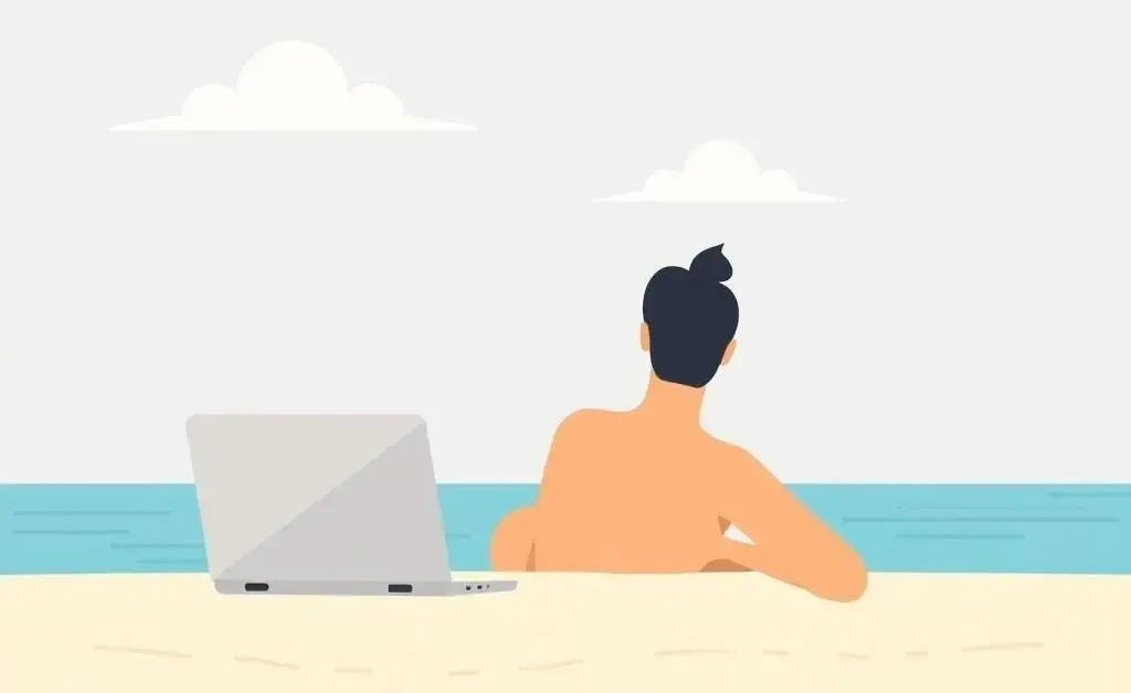 A person relaxing on a beach with a closed laptop nearby, representing work-life balance