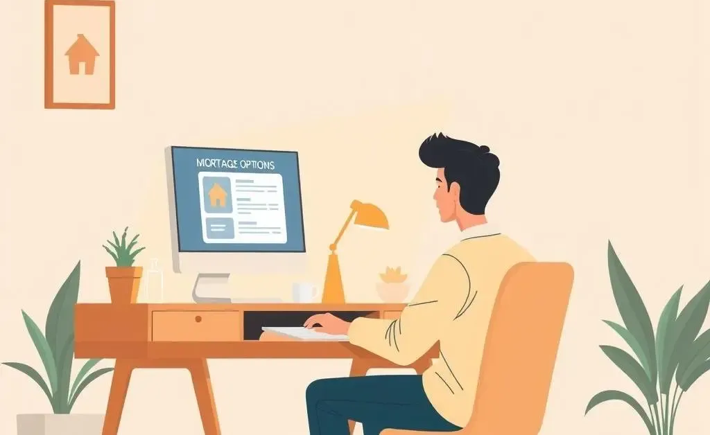 A person researching mortgage options on a computer at home