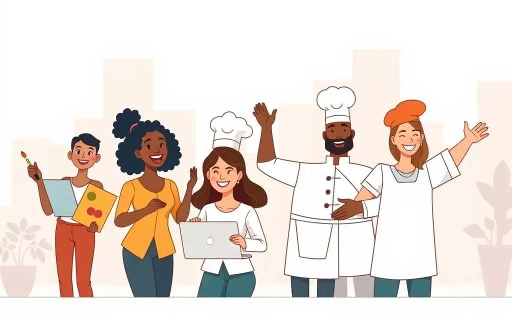 Diverse group of people succeeding in various jobs without degrees