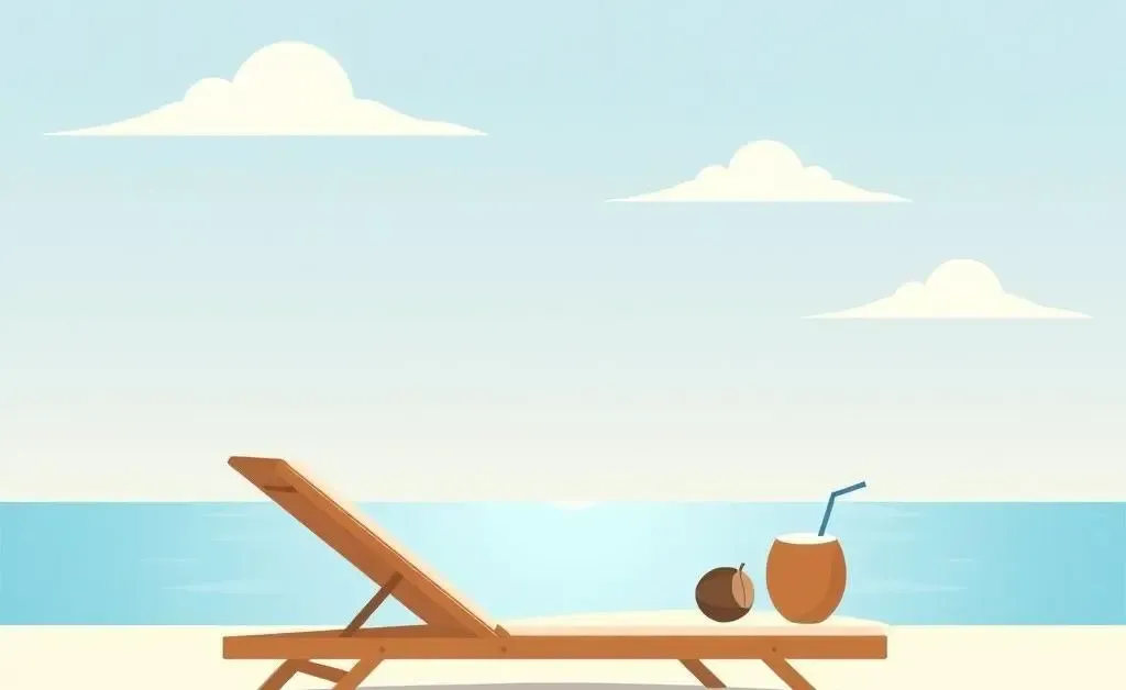 A minimalistic cartoon of a serene beach scene representing retirement