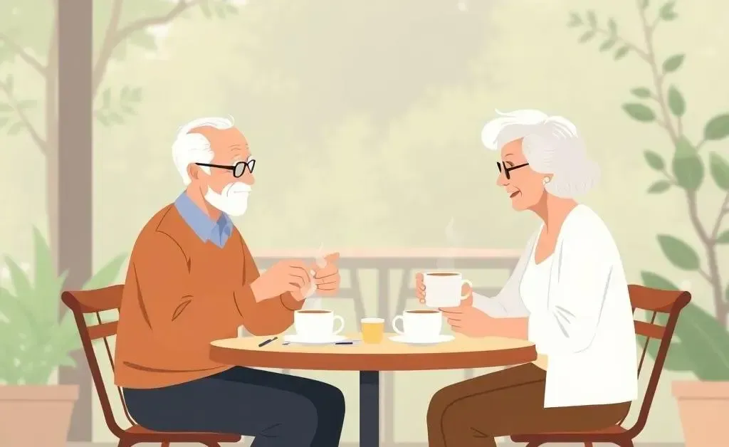 A couple calmly planning their retirement finances over coffee