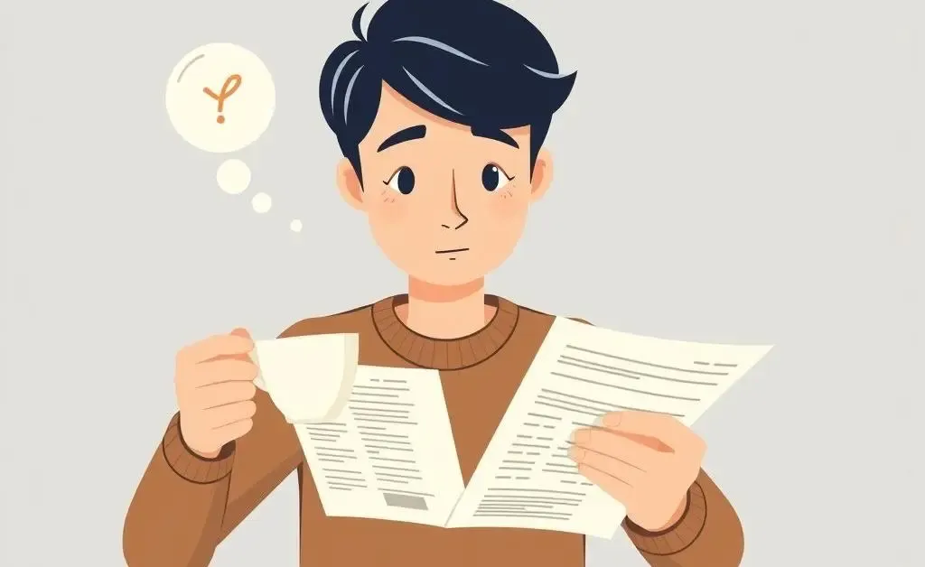 Cartoon-style image of a person reviewing financial documents over tea.