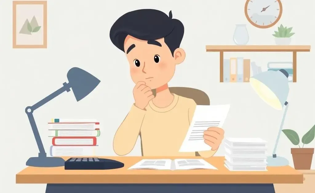 Person reviewing medical bills at a desk with a calculator