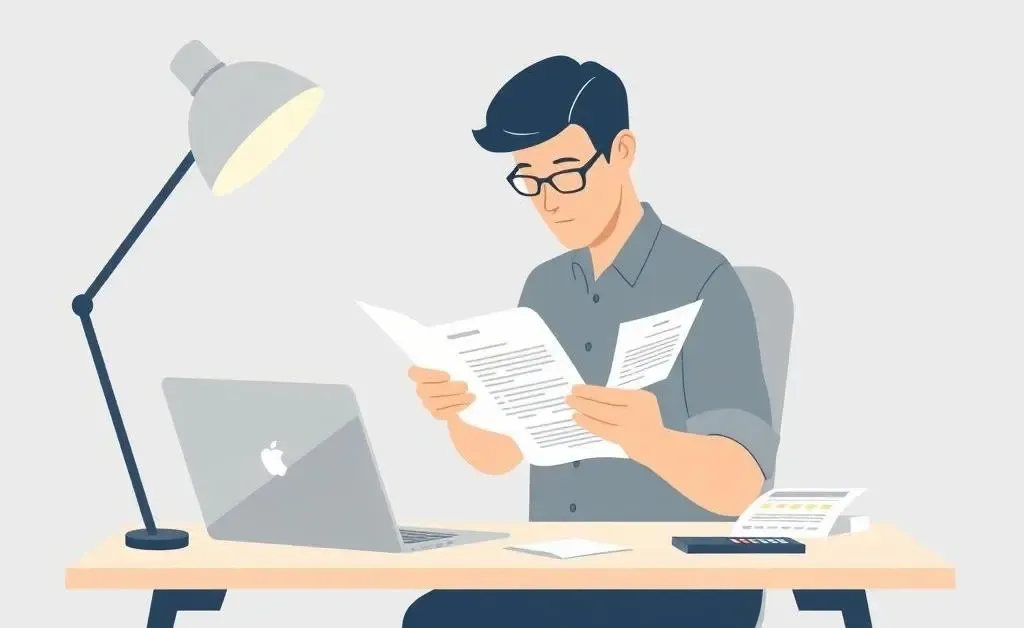 Person reviewing medical bills at a desk.