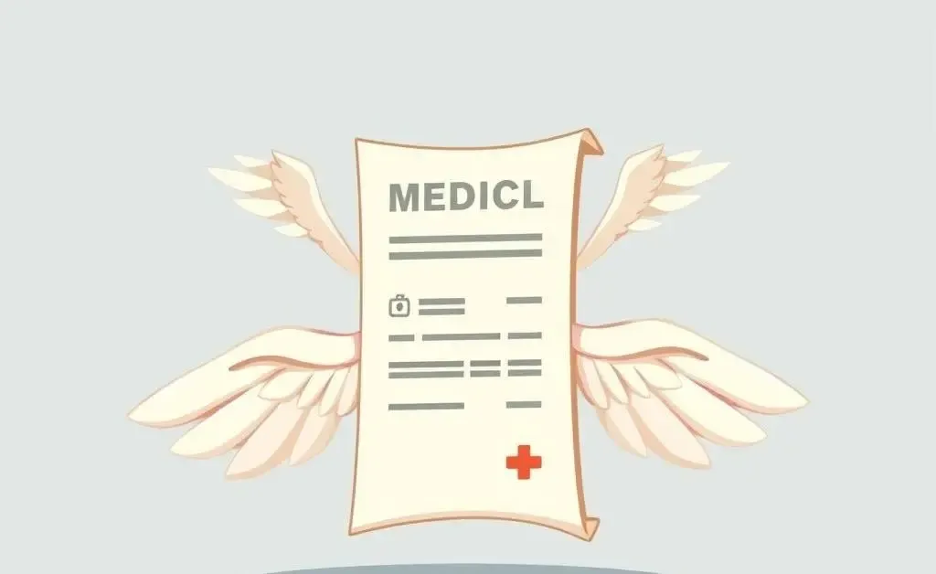 Cartoon of a medical bill with wings symbolizing rising costs