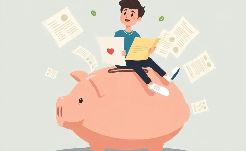 A person sitting securely on a large piggy bank, symbolizing financial stability