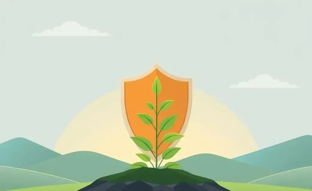 A shield protecting a thriving plant, symbolizing secure investments
