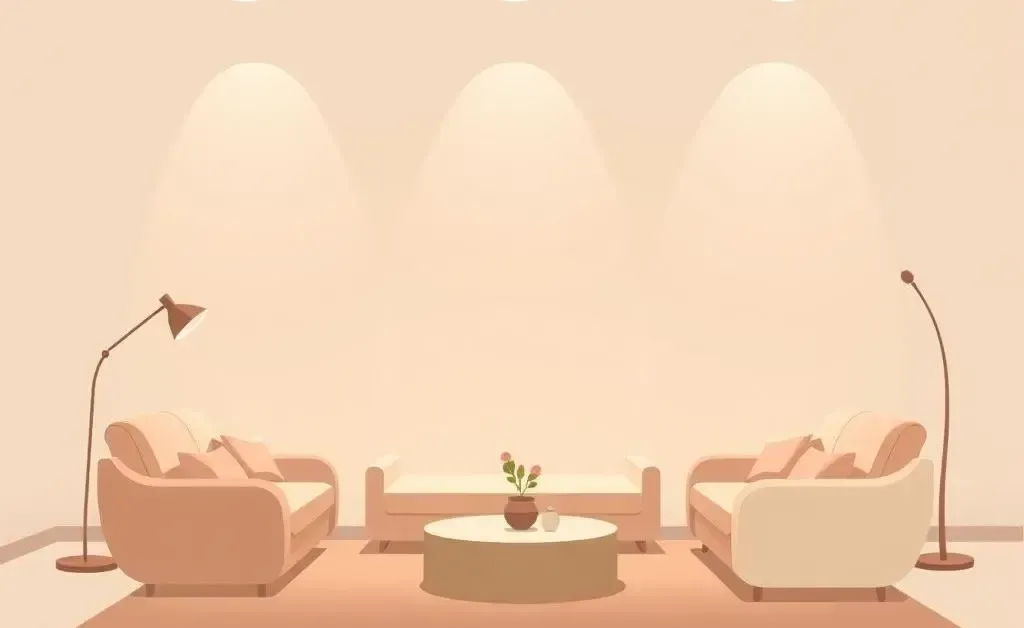 Minimalist illustration of a cozy living room with warm lighting