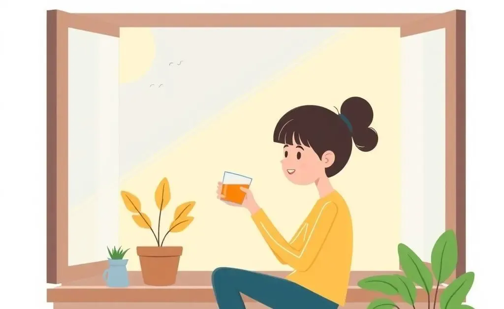 A person enjoying tea by a sunny window