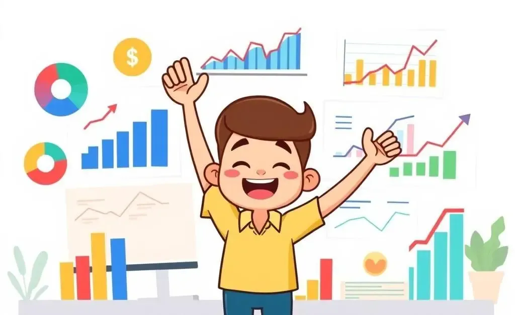 Illustration of a person surrounded by financial charts and graphs