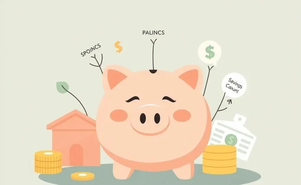 Illustration of a piggy bank with investment options in the background