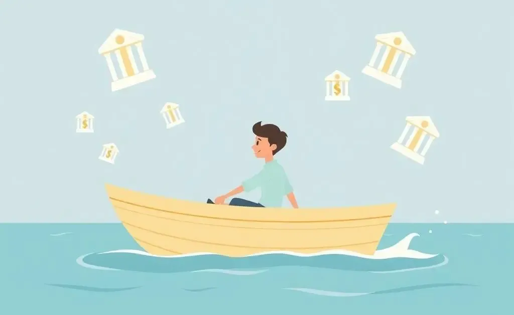 A person sailing smoothly amidst digital bank icons.
