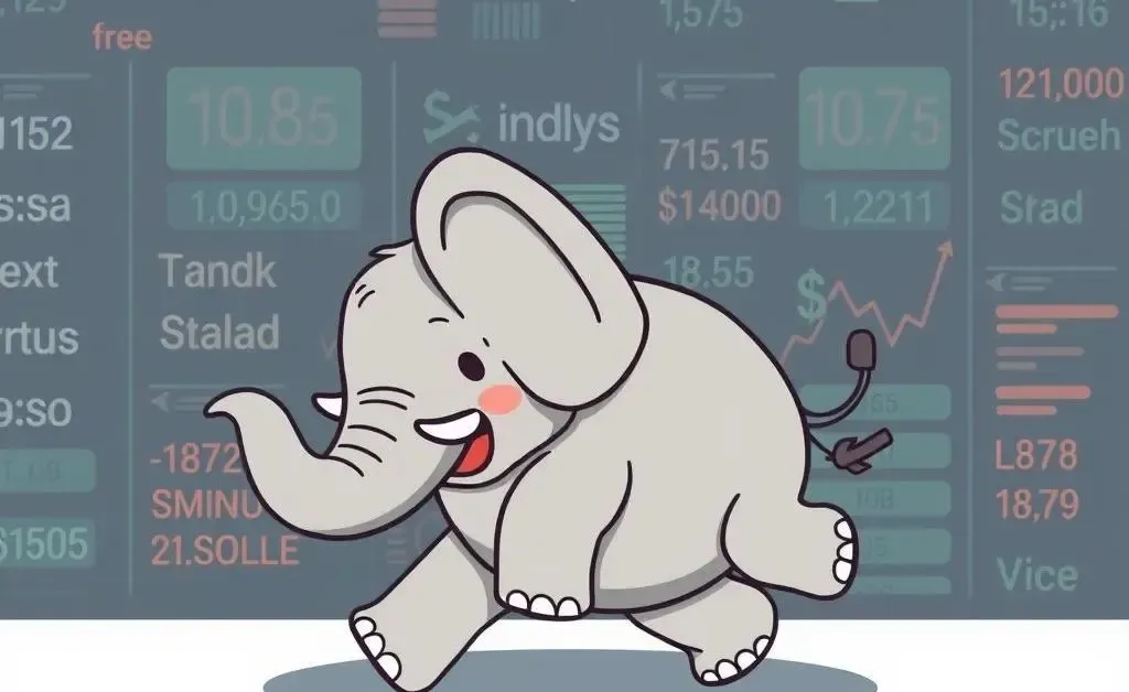 Illustration of an elephant tripping with stock tickers in the background, symbolizing market shocks