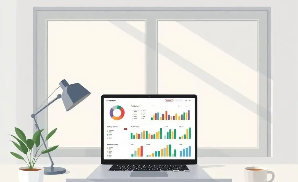 A peaceful workspace depicting calm investing practices