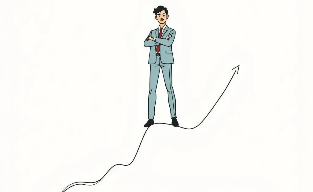 A person standing on an upward chart symbolizing successful investment
