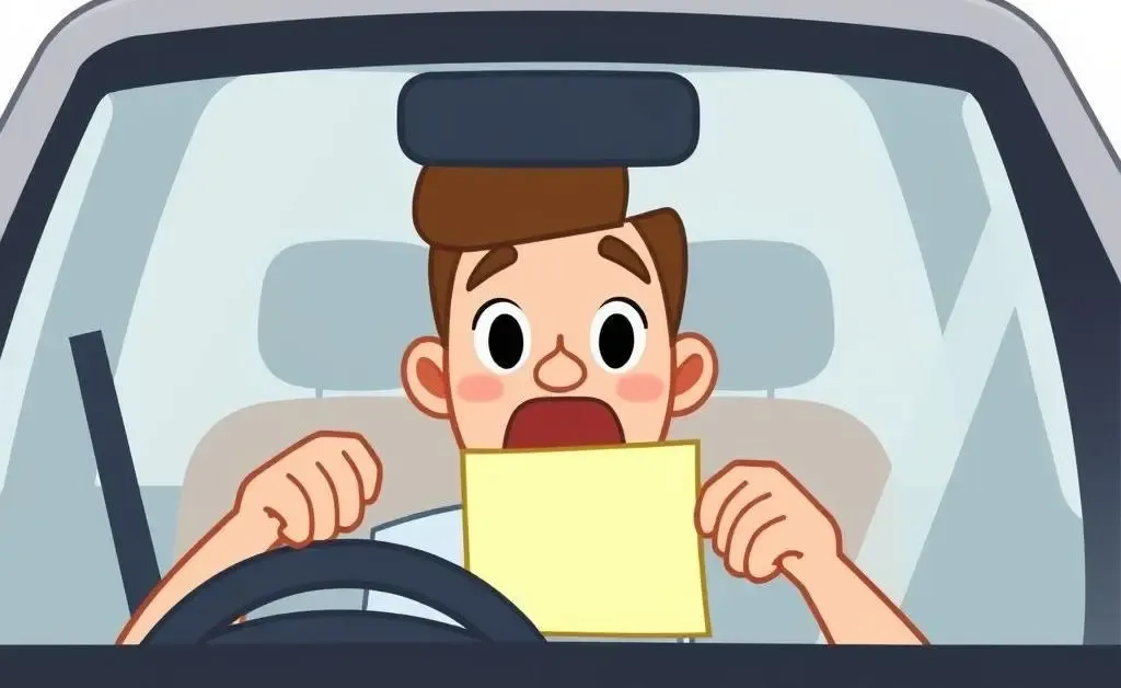 A surprised driver looking at a note on their windshield