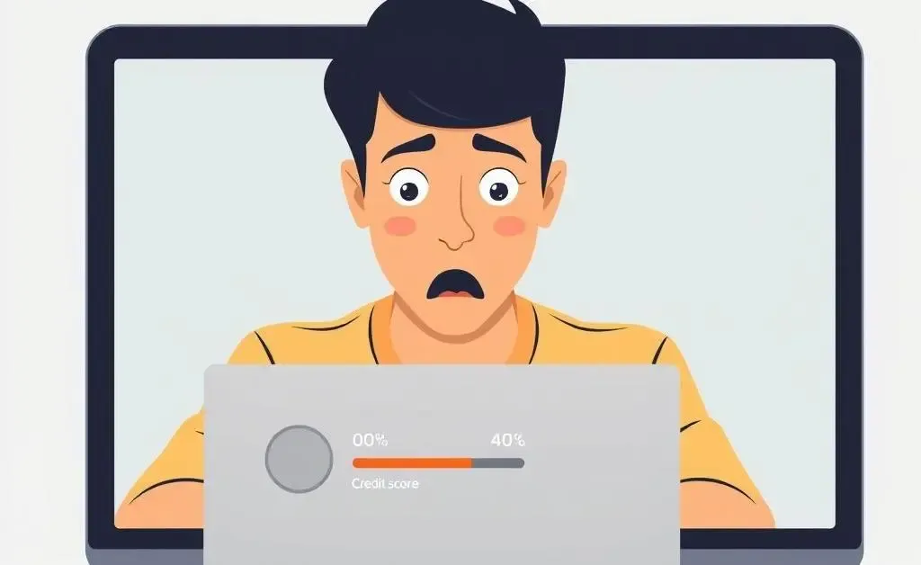 Person surprised at laptop showing credit score