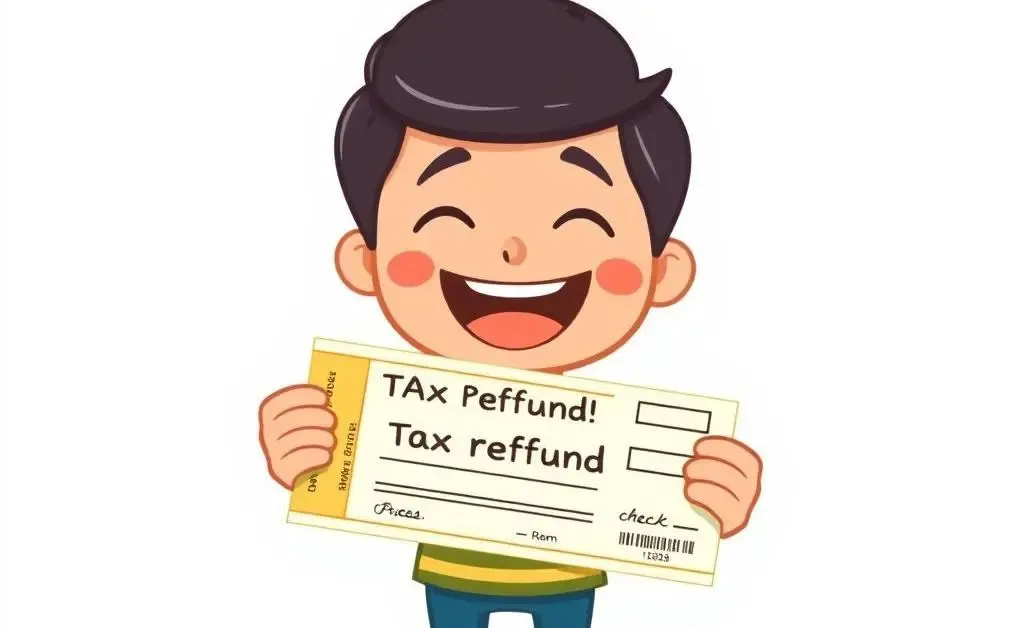 Person celebrating tax refund by holding a large check.