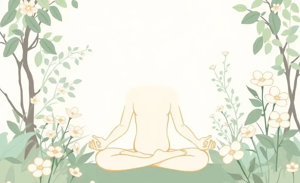 Person meditating in a tranquil garden surrounded by nature