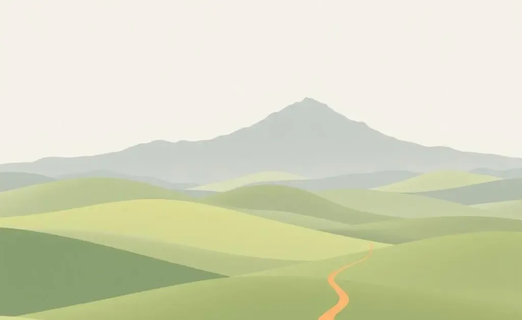 A peaceful landscape illustrating a financial journey with hills and a path.