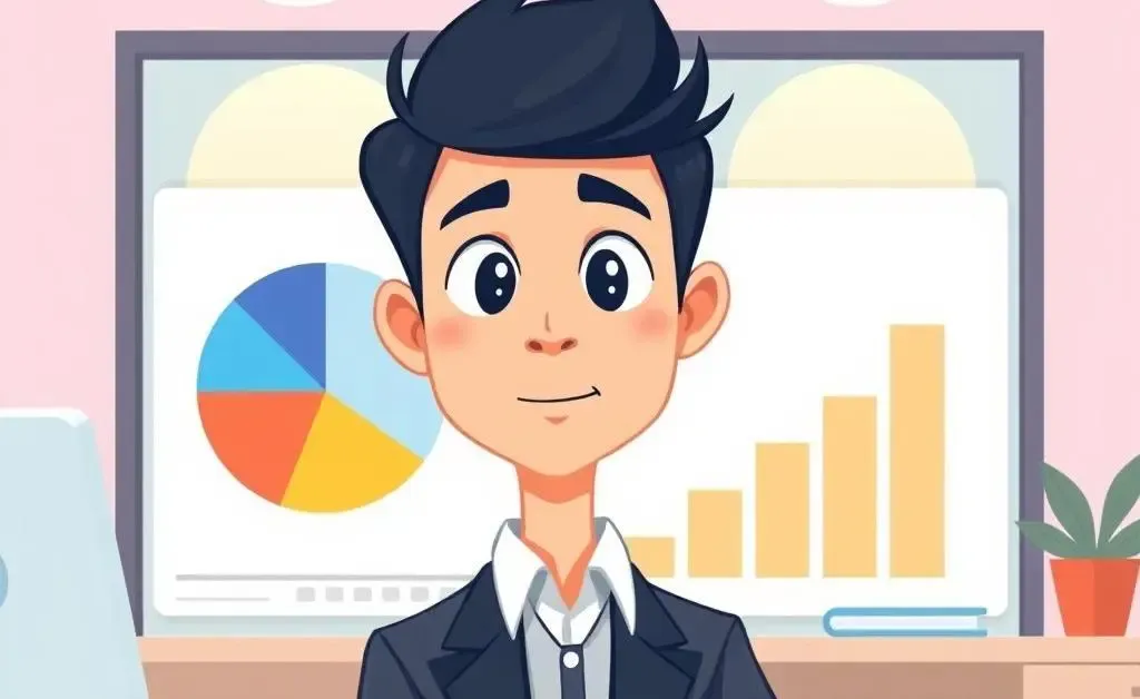 Young professional looking at a digital investment pie chart