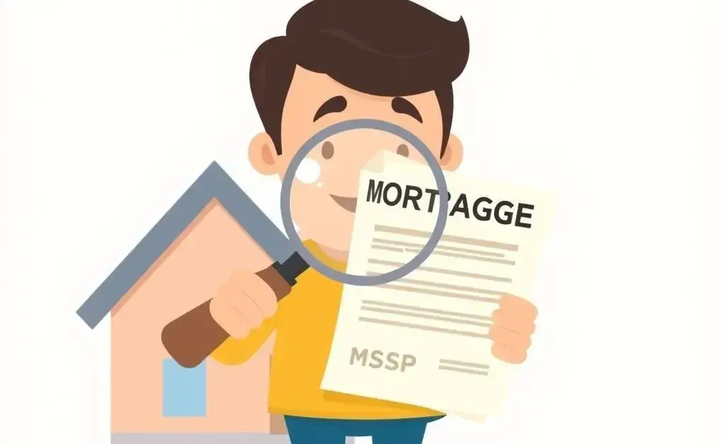 Homeowner examining a mortgage document with a magnifying glass