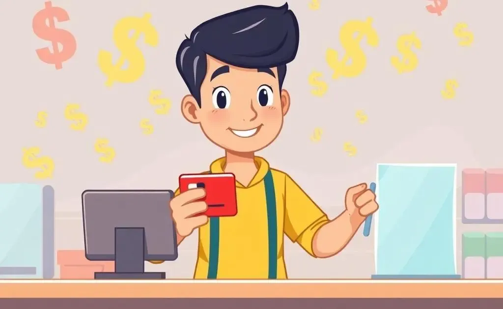Person using a secured credit card with symbols of financial growth