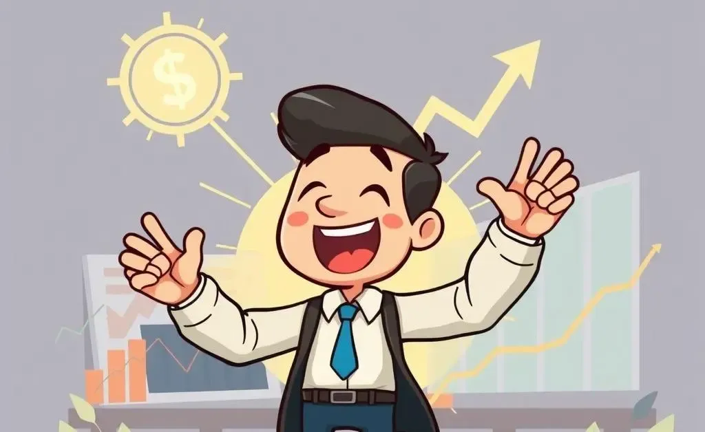 Enthusiastic trader analyzing stock charts with the stock symbol glowing nearby