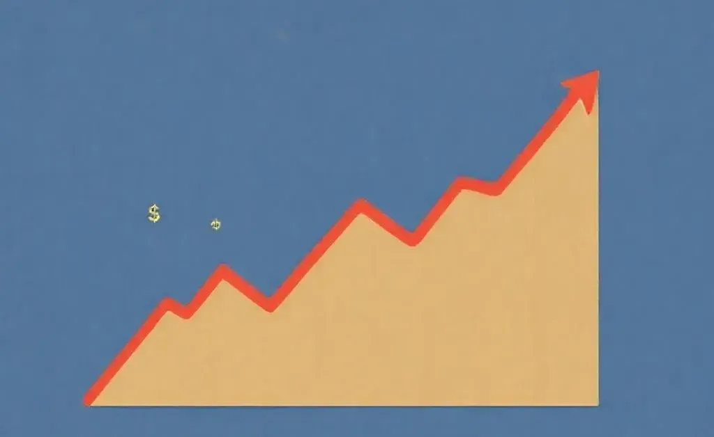 An illustration of a stock market graph with upward trend and dollar signs.