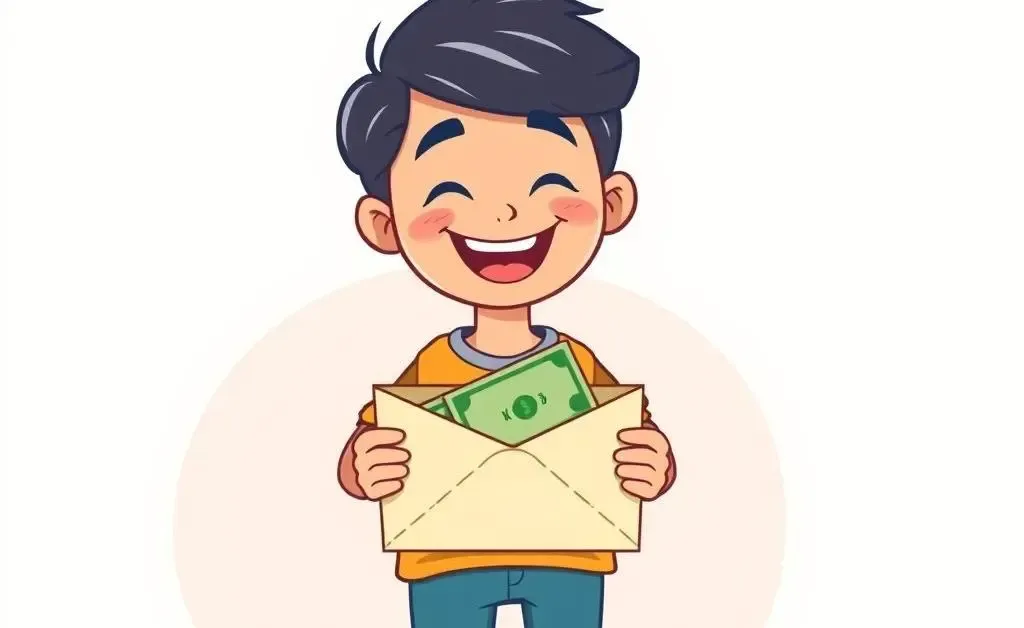 Person excitedly holding a letter with money inside