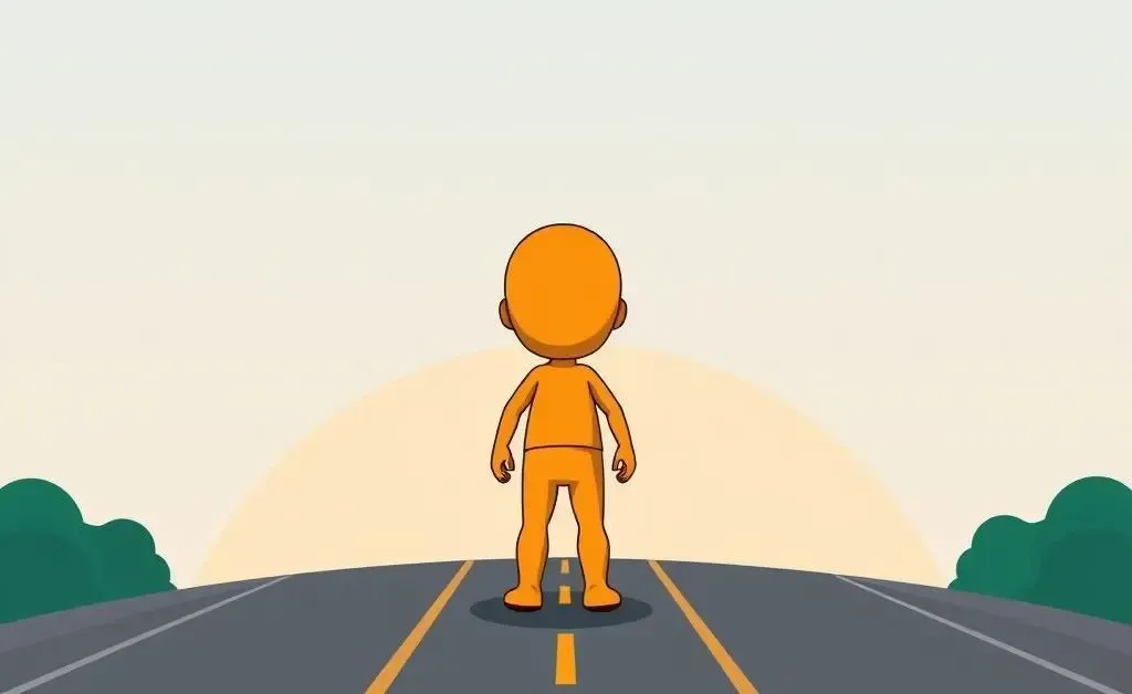 A cartoon character standing at a forked road, representing life's choices
