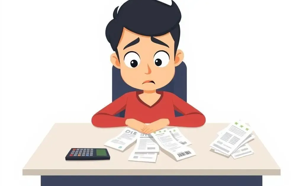 Person surprised by medical bills with a calculator on a desk
