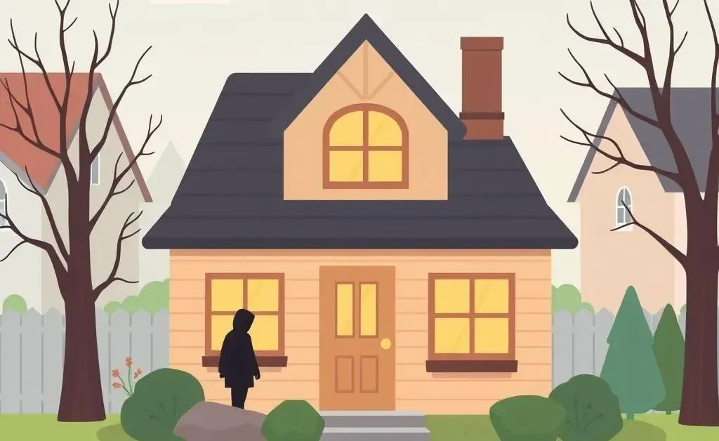 A cozy house with a mysterious visitor knocking on the front door