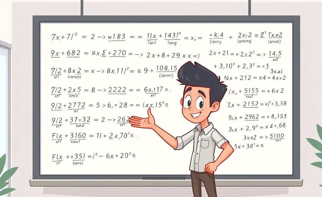 Illustration of a person solving banking risk equations on a board