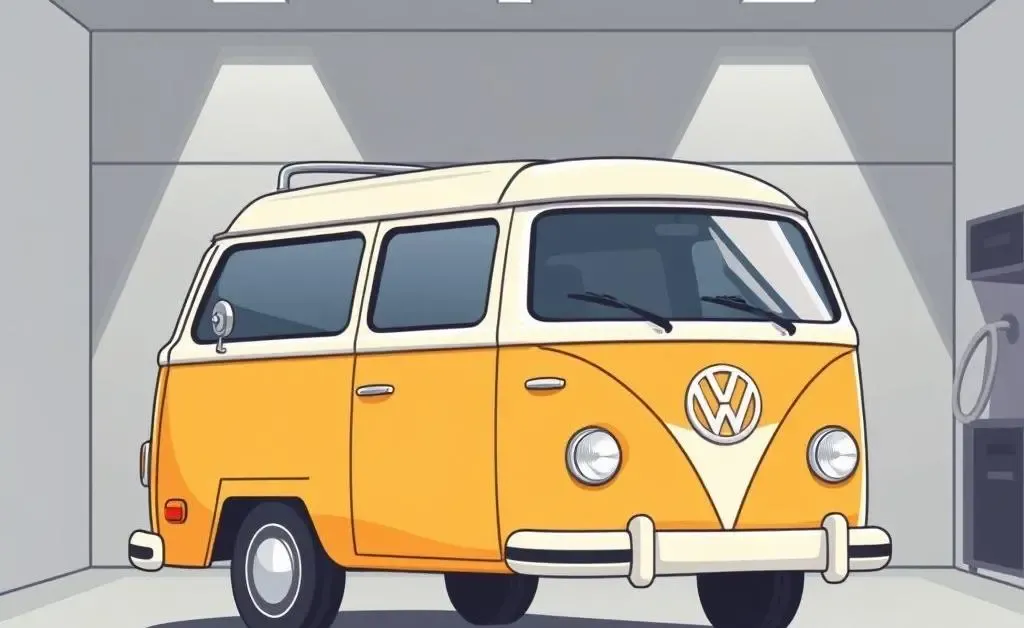 A vintage VW van surrounded by insurance paperwork and questions