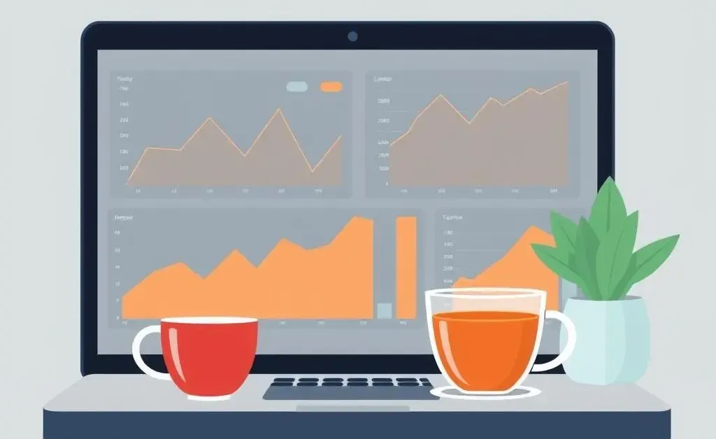 An inviting desk setup with a laptop showing investment charts.