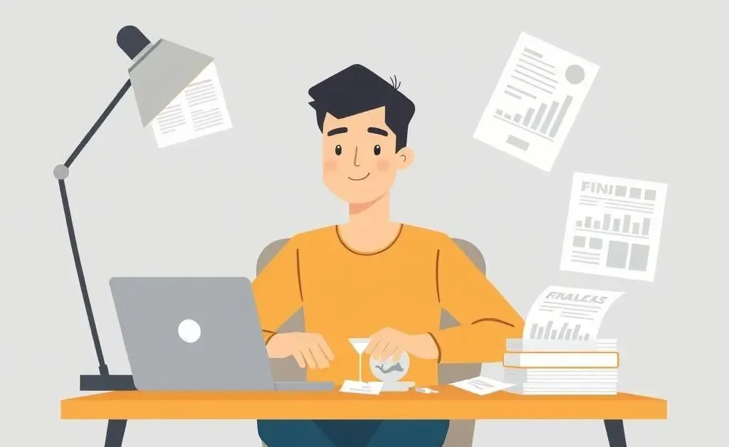 Young adult seated at a desk with financial documents