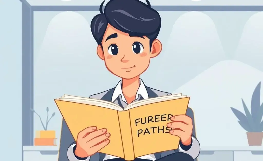 Young professional thinking about career paths with a book in hand