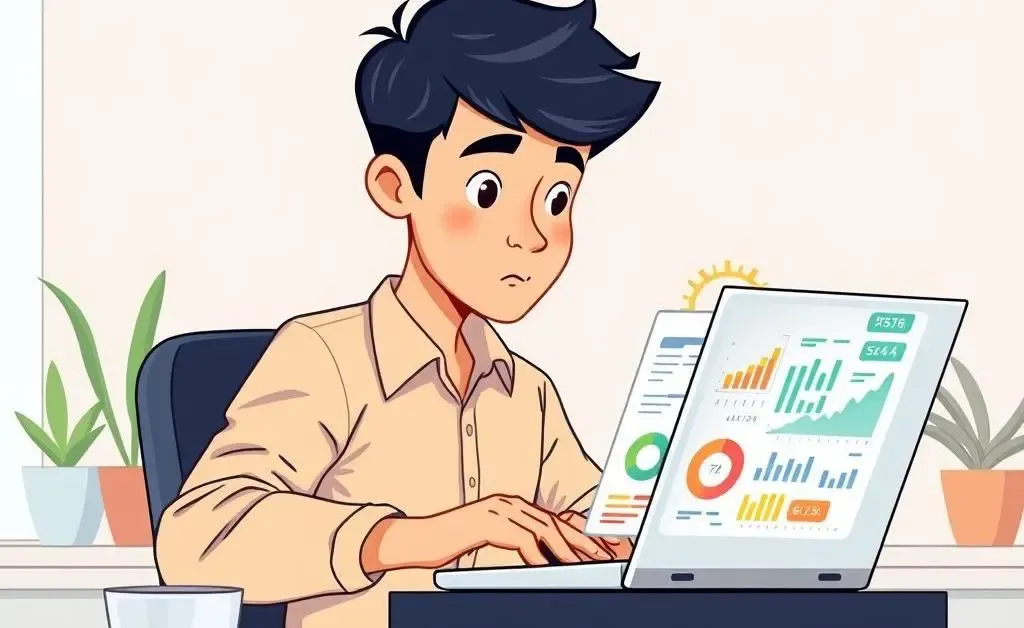 A young professional reviewing their financial portfolio on a laptop
