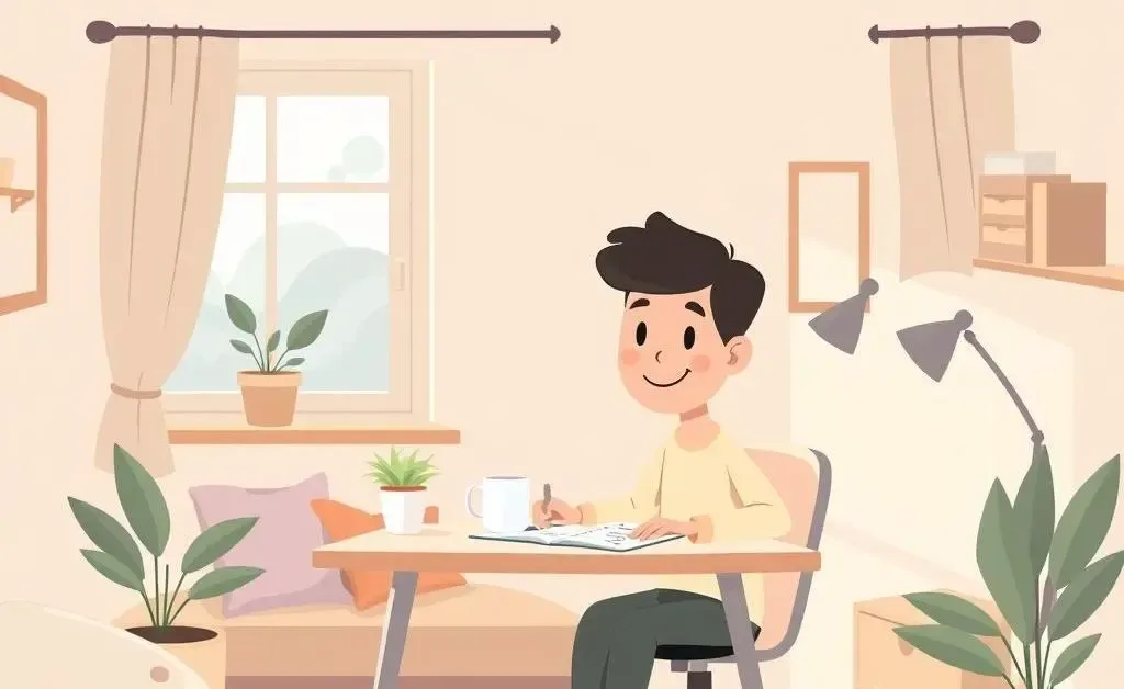 Person at a desk planning their budget in a cozy home setting