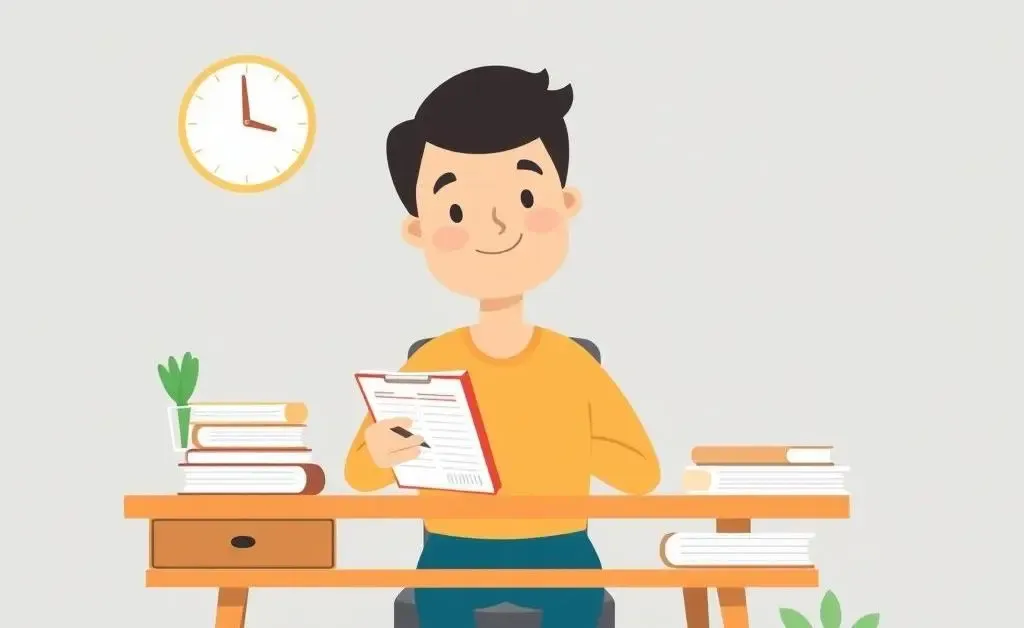 A person calmly planning their budget at a desk with sheets spread around