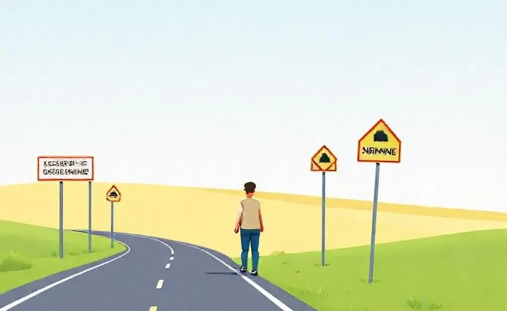 A person calmly navigating a road with car insurance signs